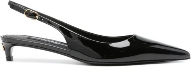 Dolce & Gabbana Patentleren Slingback Pumps met Gouden Metalen Logo Black Dames