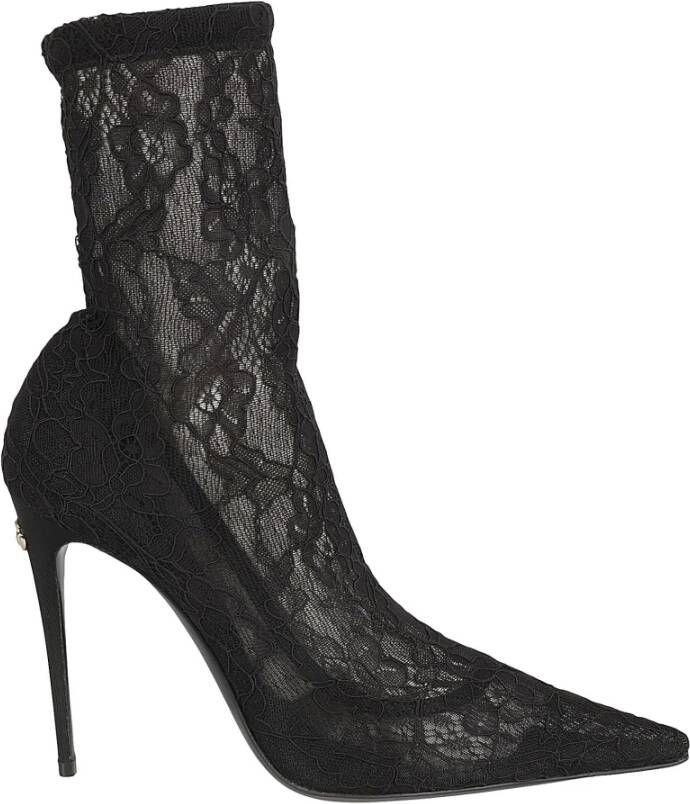 Dolce & Gabbana Enkellaarsjes met kanten en stilettohak Black Dames