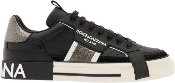 Dolce & Gabbana Zwarte Geperforeerde Sneakers Ronde Neus Zwarte en Zilveren Leren Sneakers Black Heren