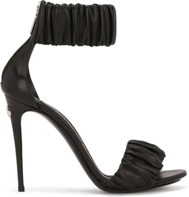 Dolce & Gabbana Zwarte Gerimpelde Leren Hoge Hak Sandalen Black Dames