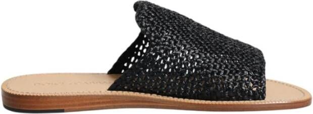 Dolce & Gabbana Zwarte Gevlochten Raffia Slippers Leren Zool