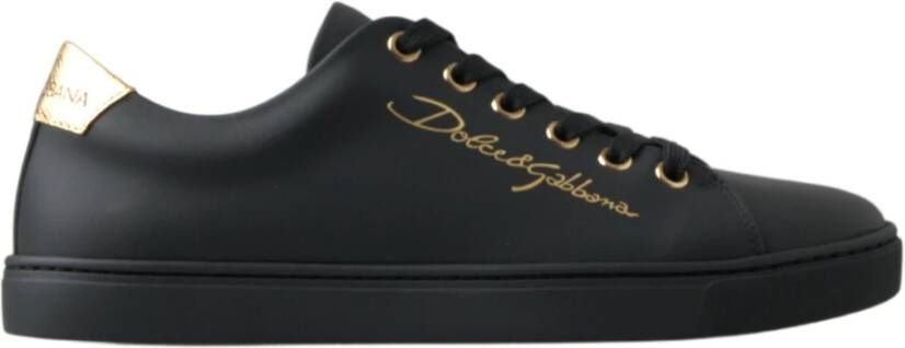 Dolce & Gabbana Zwarte Gouden Leren Klassieke Sneakers Black Dames