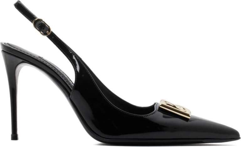 Dolce & Gabbana Glanzend Leren Slingback Pumps met Gouden Metalen DG Monogram Black Dames