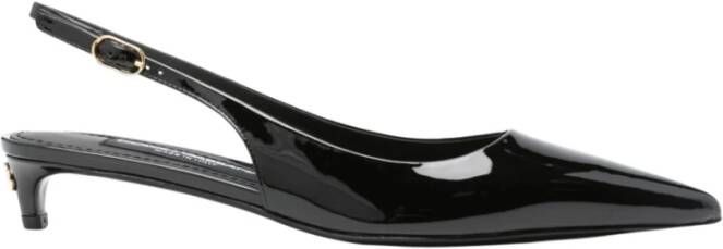 Dolce & Gabbana Patentleren Slingback Pumps met Gouden Metalen Logo Black Dames