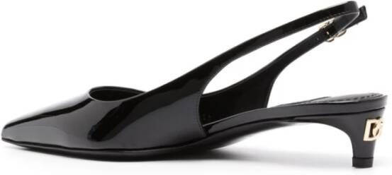 Dolce & Gabbana Patentleren Slingback Pumps met Gouden Metalen Logo Black Dames