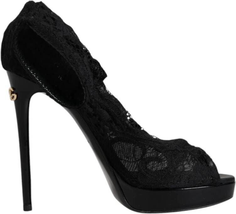 Dolce & Gabbana Zwarte Kant Stretch Laarzen met Leren Zool
