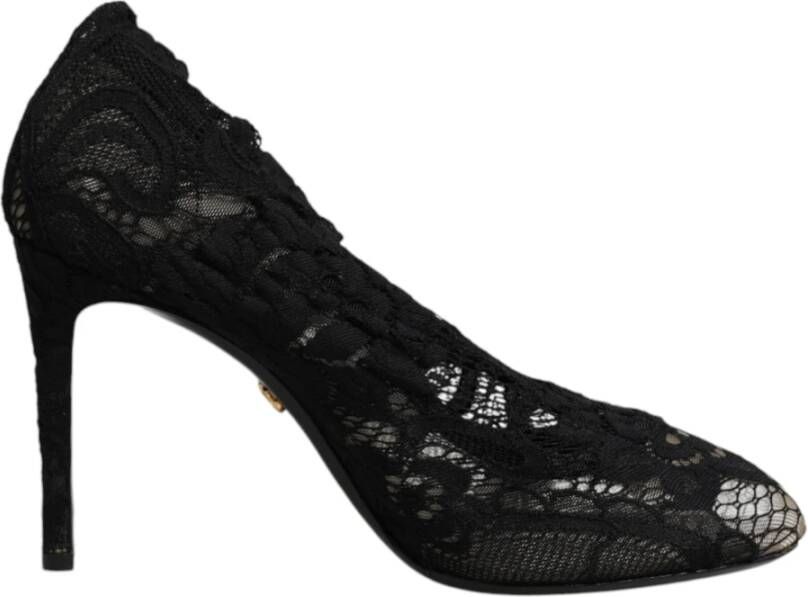 Dolce & Gabbana Black Stretch Socks Taormina Lace Boots Shoes Zwart Dames