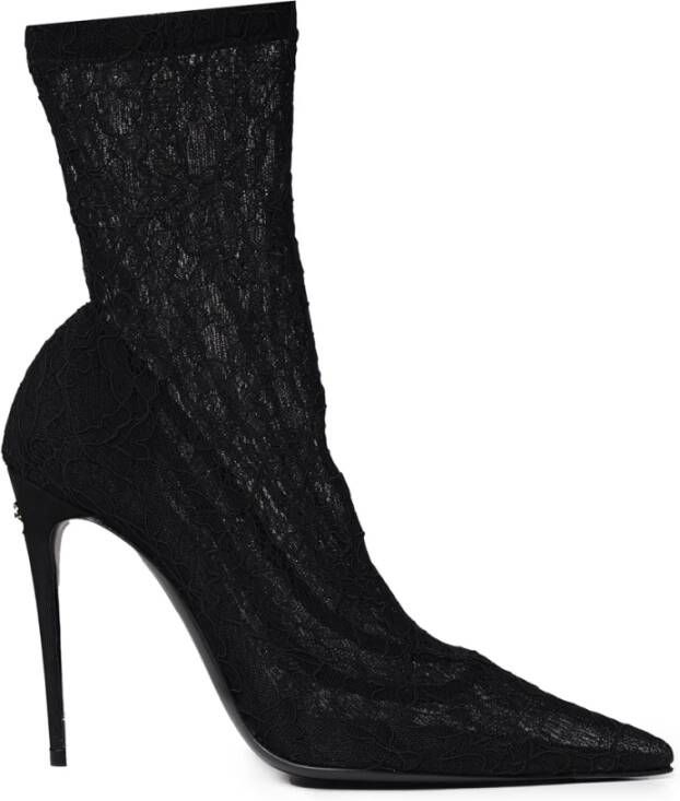 Dolce & Gabbana Enkellaarsjes met kanten en stilettohak Black Dames