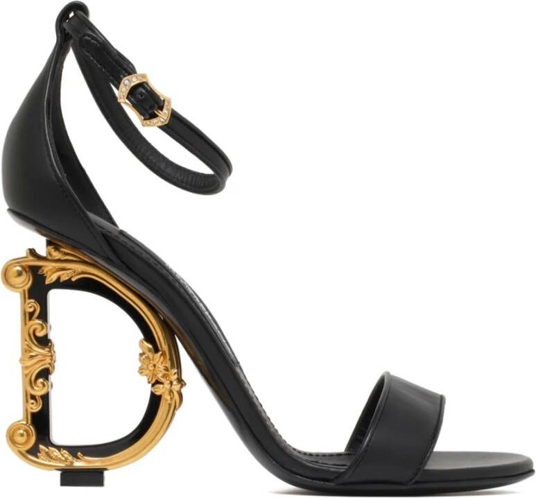 Dolce & Gabbana Zwarte Leren Barok Hak Sandalen Black Dames