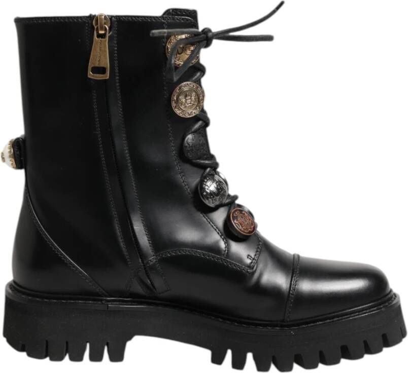 Dolce & Gabbana Zwarte Leren Bikerlaarzen Schoenen