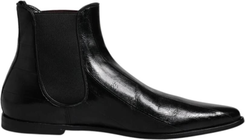 Dolce & Gabbana Leren Enkellaarzen Regular Fit Koud weer 100% leer Zwart Heren