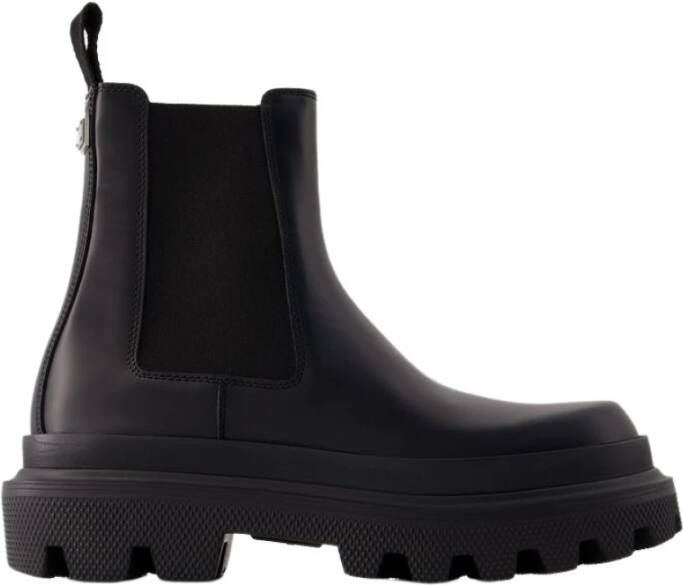 Dolce & Gabbana Chelsea Boots van geborsteld leer met iconische logo plaque Black Heren