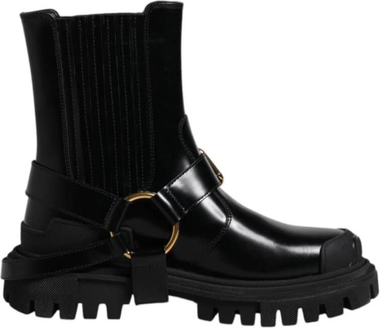 Dolce & Gabbana Zwarte Leren Enkel Gesp Laarzen
