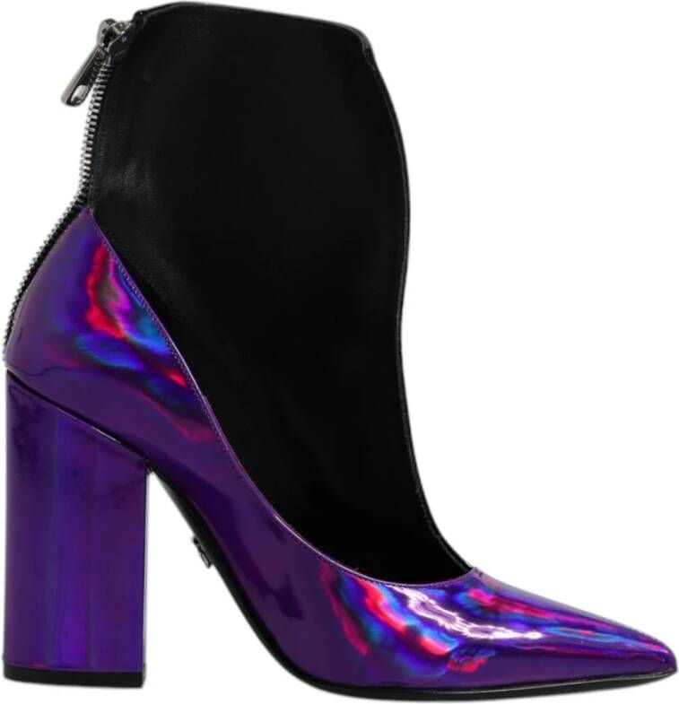 Dolce & Gabbana Zwarte Leren Enkellaarzen met Rits Purple Dames