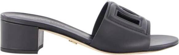 Dolce & Gabbana Zwarte Leren Hakken Slides