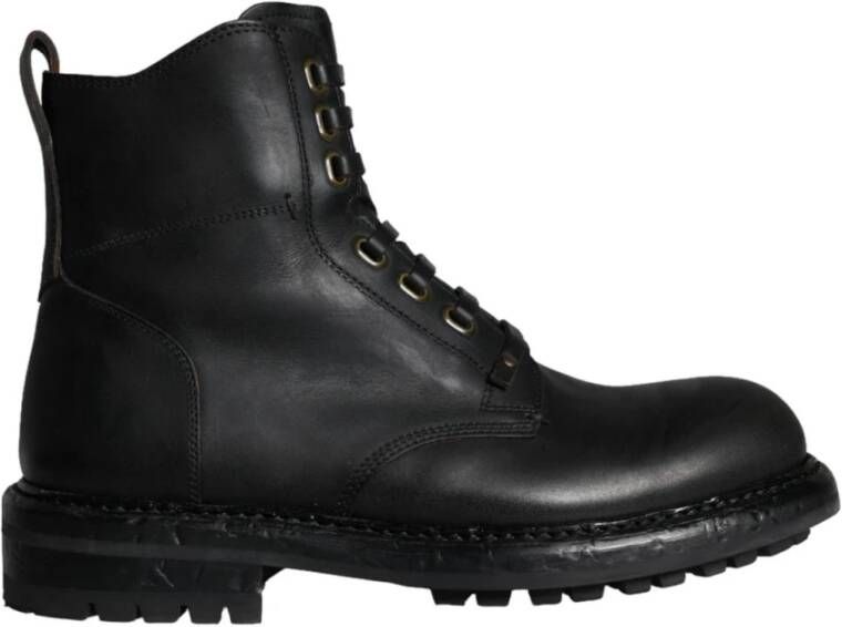 Dolce & Gabbana Zwarte Leren Mid Calf Laarzen Black Heren