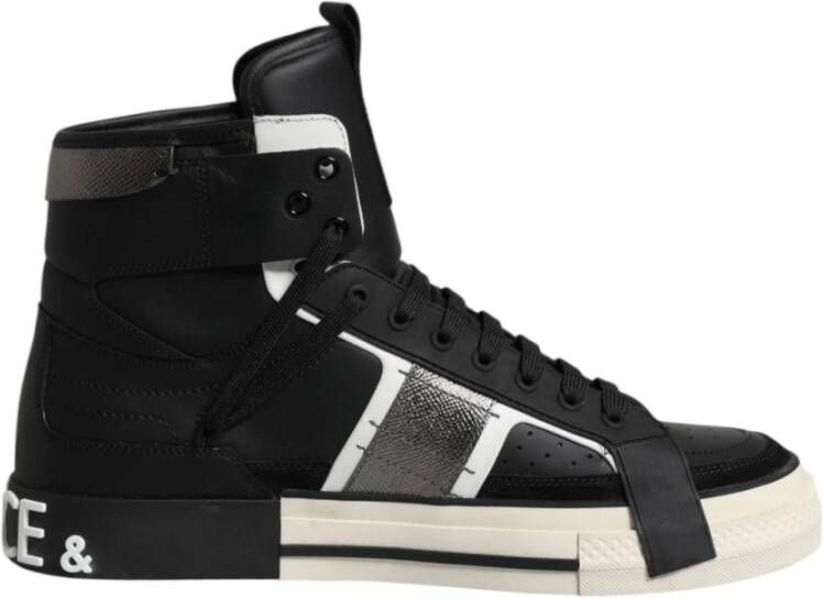 Dolce & Gabbana Zwarte Leren High Top Logo Sneakers