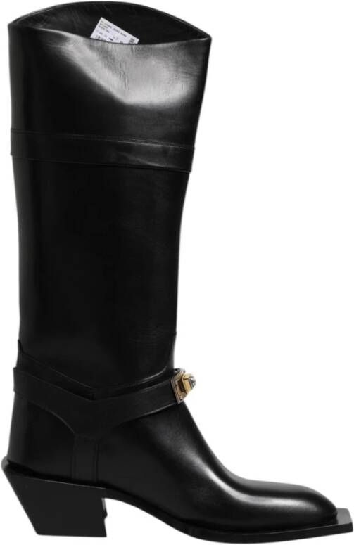 Dolce & Gabbana Zwarte Leren Hoge Laarzen Platte