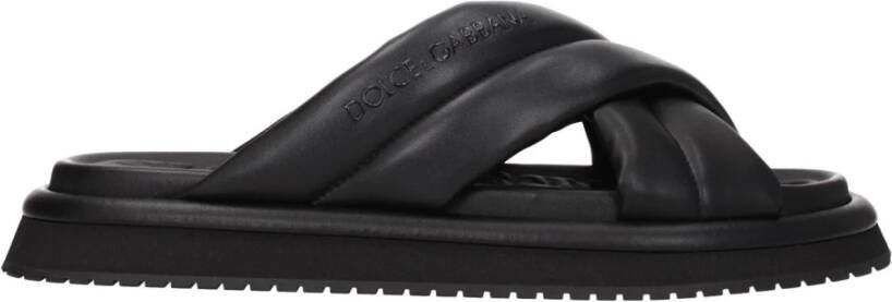 Dolce & Gabbana Zwarte leren platte sandalen met gekruiste band Black Heren