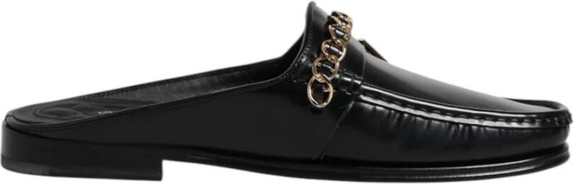 Dolce & Gabbana Zwarte leren ketting versierde sandalen