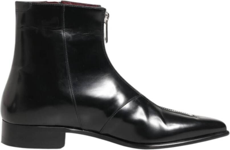 Dolce & Gabbana Zwarte Leren Korte Laarzen
