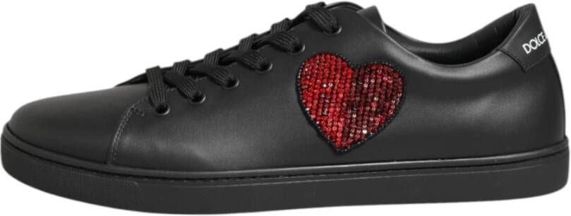 Dolce & Gabbana Zwarte leren kristalhart sneakers