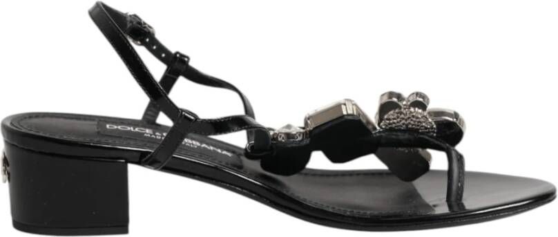Dolce & Gabbana Zwarte leren kristallen enkelband sandalen