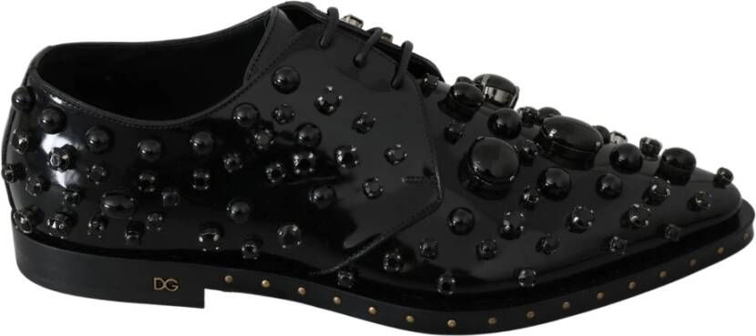 Dolce & Gabbana Zwarte Leren Kristallen Jurk Brogue Schoenen Black