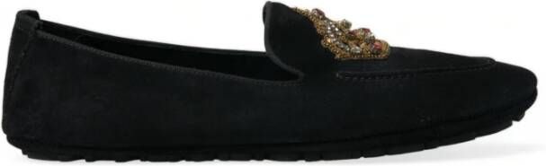 Dolce & Gabbana Zwarte leren kristallen kroon loafers Black Heren