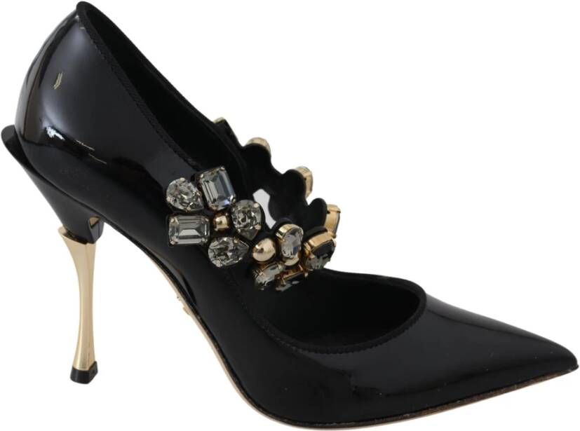 Dolce & Gabbana Zwart lederen kristallen schoenen Mary Jane pumps
