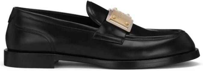 Dolce & Gabbana Platte schoenen met goudkleurige logo plaque Black Heren