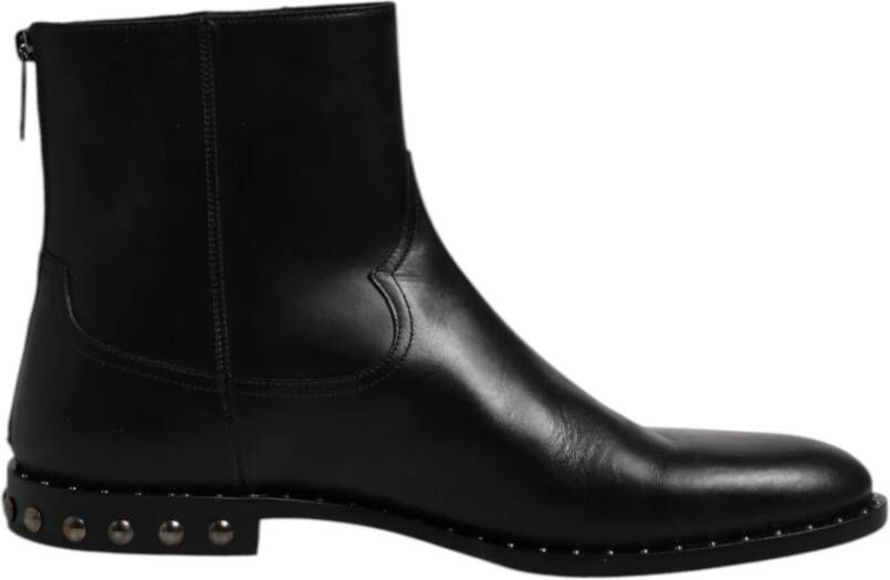 Dolce & Gabbana Zwarte Leren Logo Enkellaarsjes Studs