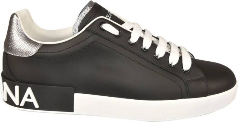 Dolce & Gabbana Portofino Leren Sneakers met Contrasterende Inzet Black Heren