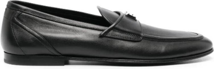 Dolce & Gabbana Zwarte Leren Logo Plaque Loafers Black Heren