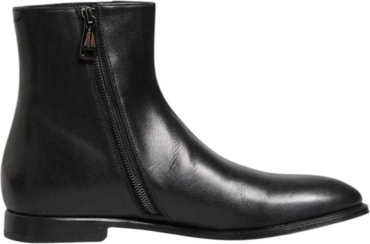 Dolce & Gabbana Zwarte Leren Mid Calf Ritslaarzen