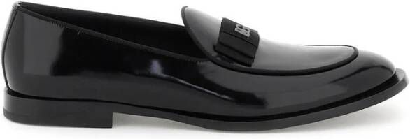 Dolce & Gabbana Zwarte leren platte schoenen met logo plaatje Black Heren