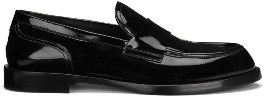 Dolce & Gabbana Zwarte leren platte schoenen met logo zool Black Heren