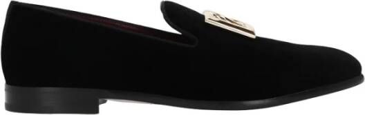 Dolce & Gabbana Zwarte leren platte schoenen met metalen logo Black Heren