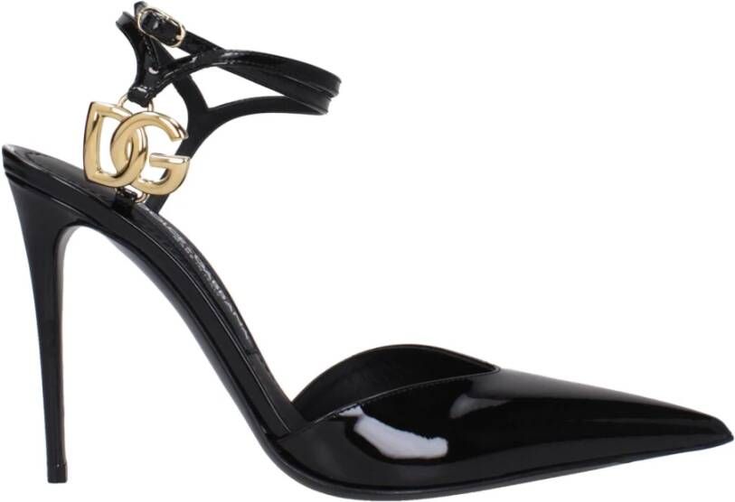 Dolce & Gabbana Zwarte leren sandaal met hoge hak