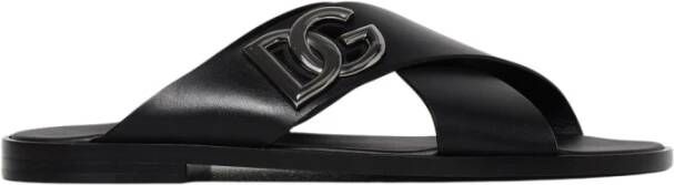 Dolce & Gabbana Zwarte leren sandalen met kruisbanden