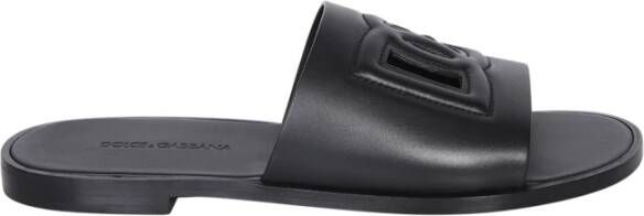 Dolce & Gabbana Gestikte leren slides met uitgesneden details Black Heren