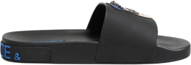 Dolce & Gabbana Zwarte Leren Slides Strandschoenen