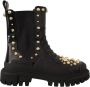Dolce & Gabbana Black Leather Studded Combat Boots Zwart Dames - Thumbnail 1
