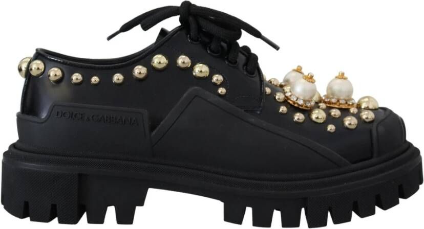 Dolce & Gabbana Zwarte leren trekking derby versierde schoenen Black Dames