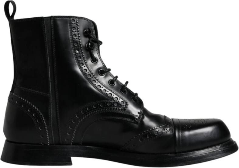 Dolce & Gabbana Zwarte leren veterschoenen met logo Black Heren