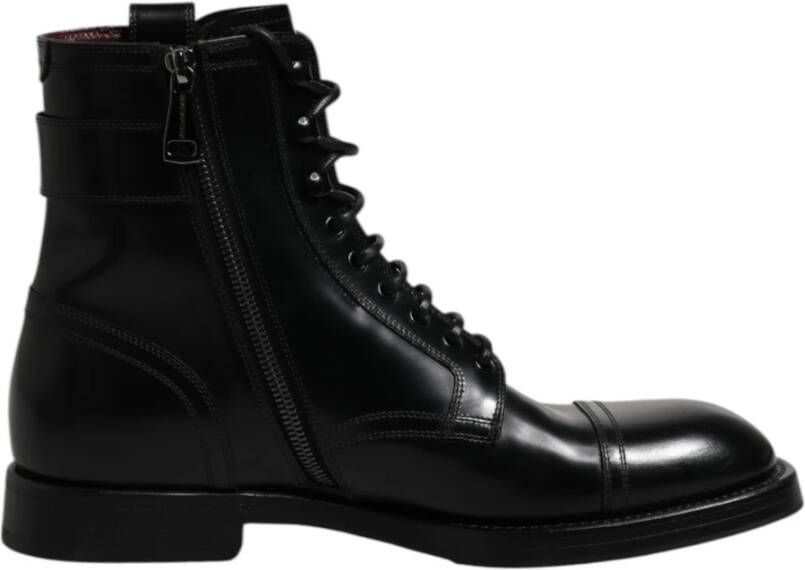 Dolce & Gabbana Zwarte leren veterschoenen tot halverwege de kuit
