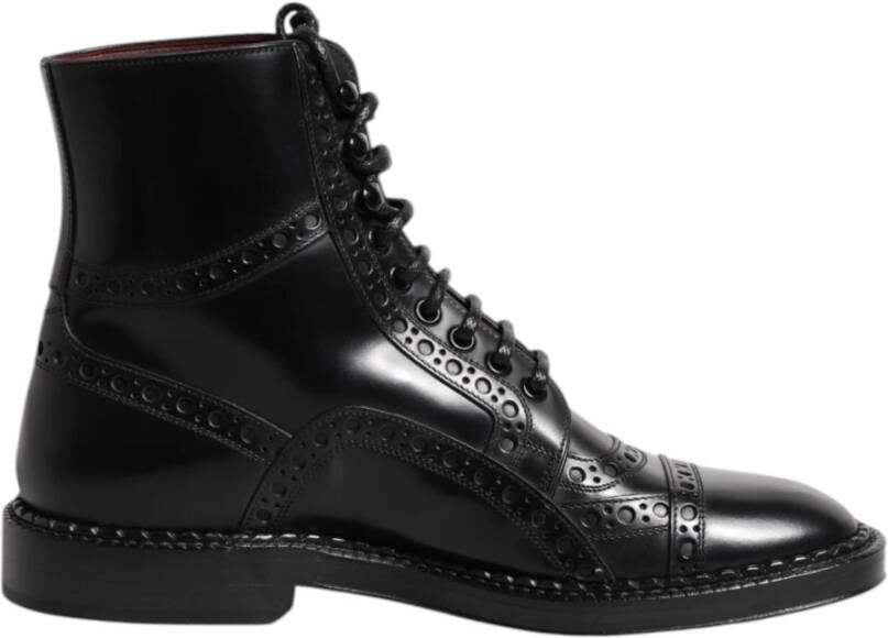 Dolce & Gabbana Zwarte leren veterschoenen tot halverwege de kuit