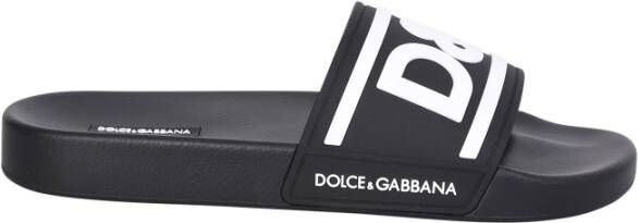 Dolce & Gabbana Zwarte Logo-Bedrukte Rubberen Sandalen Black Heren