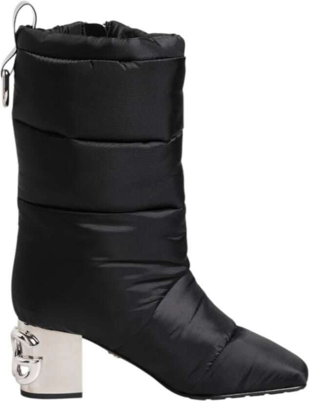 Dolce & Gabbana Zwarte Logo Hak Mid Calf Laarzen