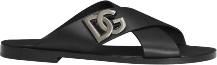 Dolce & Gabbana Leren Sandalen met DG Logo Black Heren